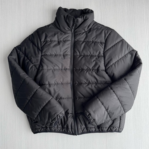 WILD FABLE Cropped Puffer Jacket XS Black Boxy Zip Stand Collar Lightweight - Picture 3 of 16